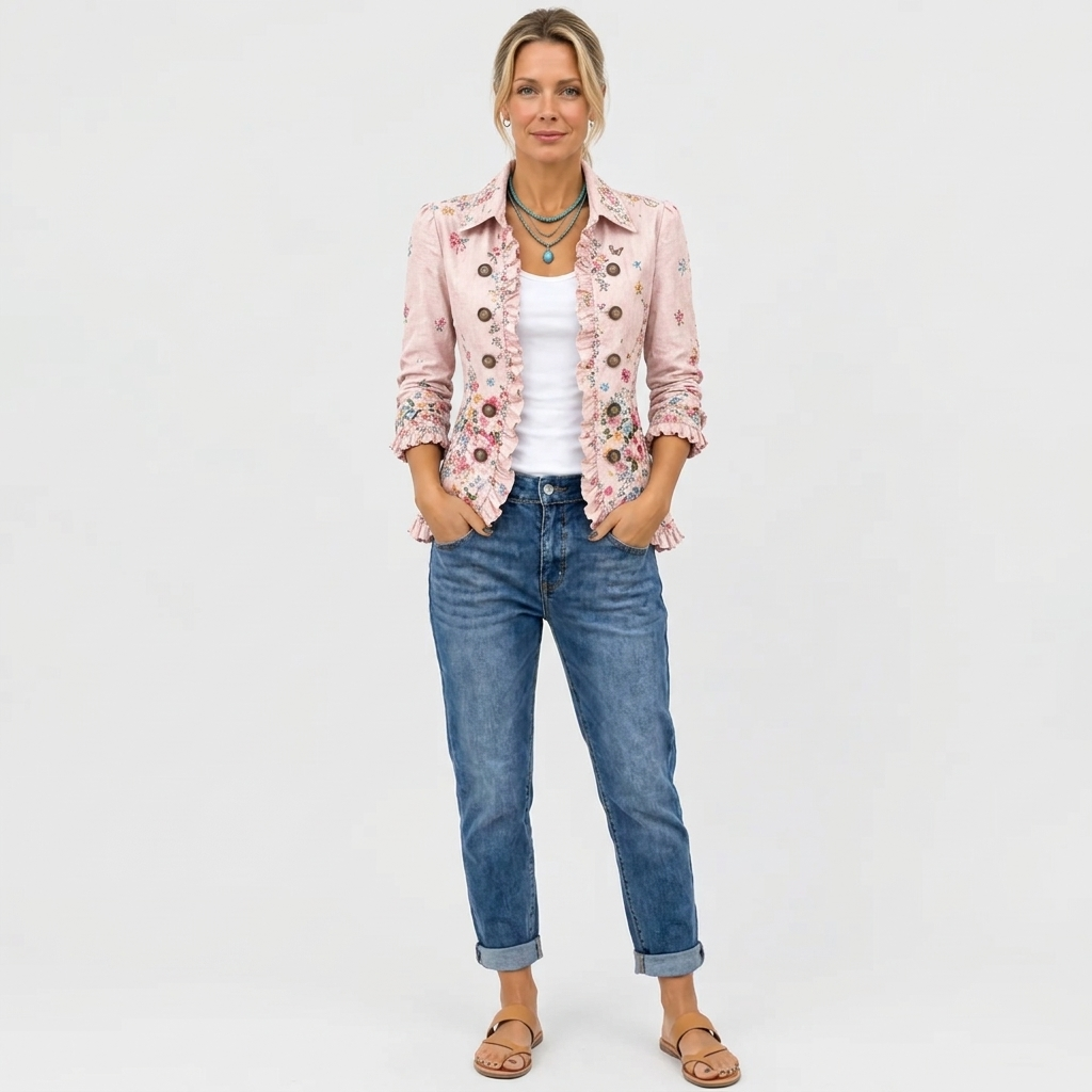 Bettany™ Floral Ruffle Button-Up Coat