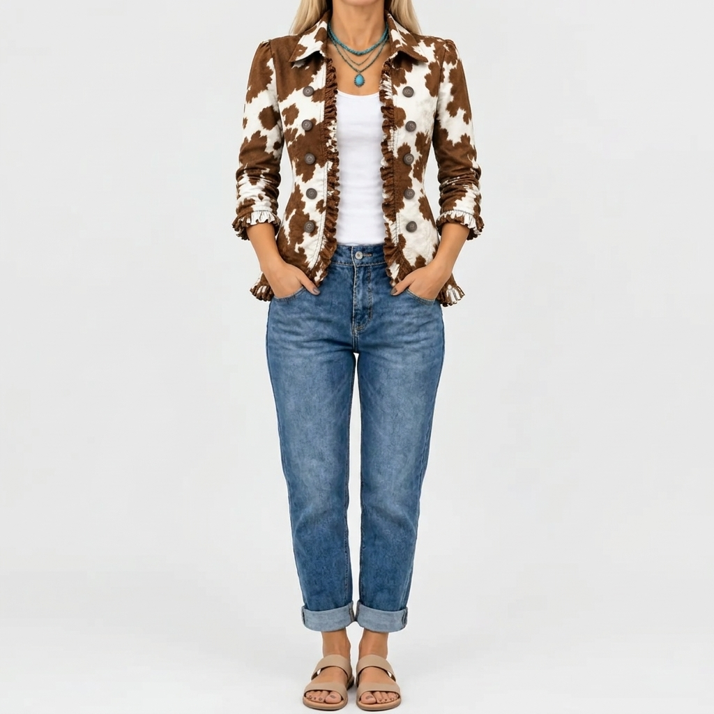 Holliday™ - Ruffled Cow-Print Outerwear