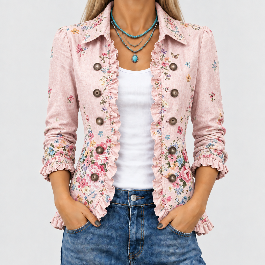 Bettany™ Floral Ruffle Button-Up Coat