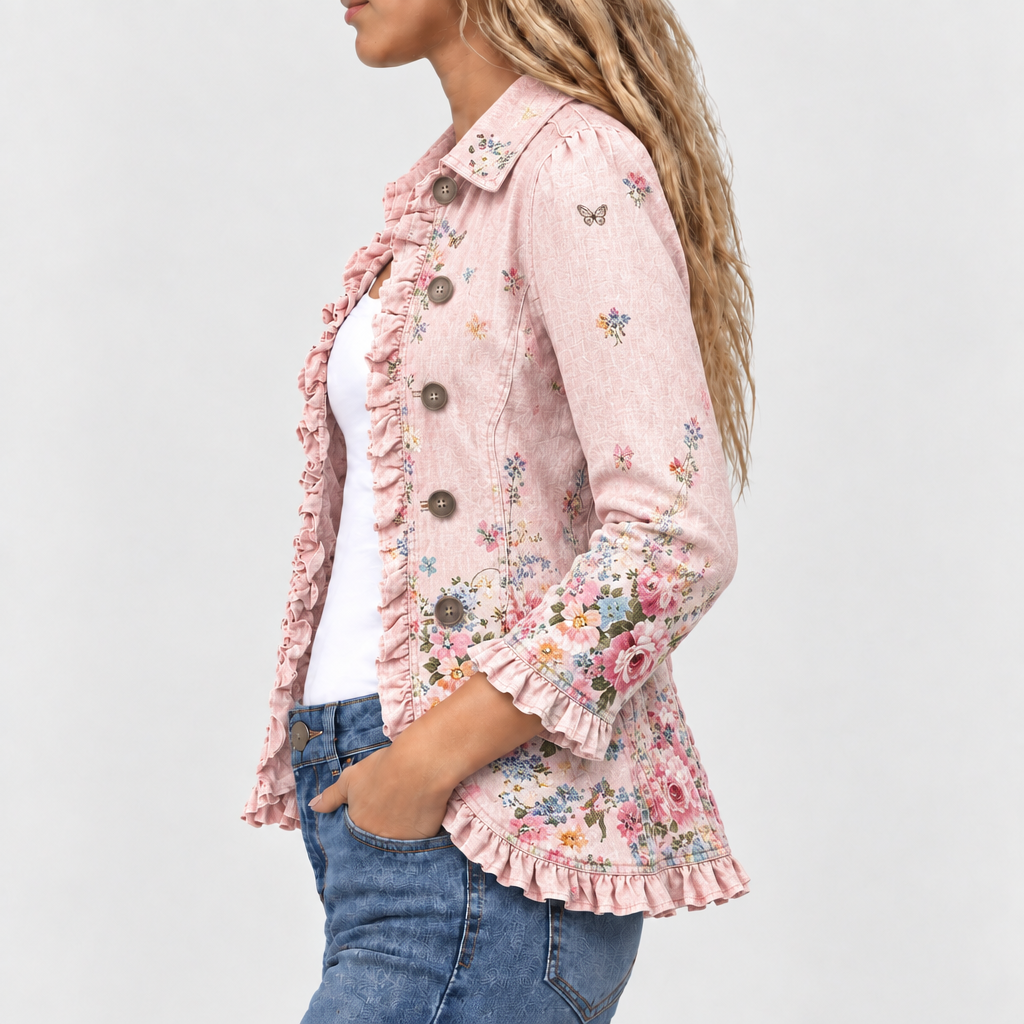 Bettany™ Floral Ruffle Button-Up Coat