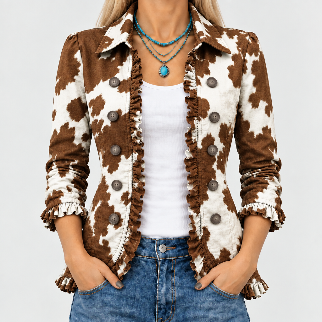 Holliday™ - Ruffled Cow-Print Outerwear