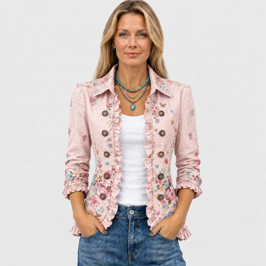 Bettany™ Floral Ruffle Button-Up Coat