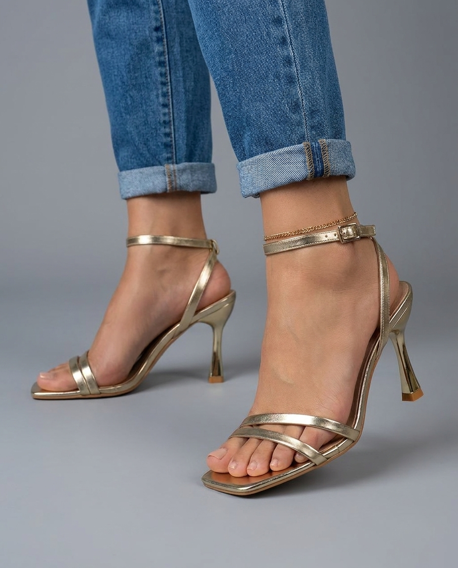 Celeste | Gold Metallic Strappy High Heels