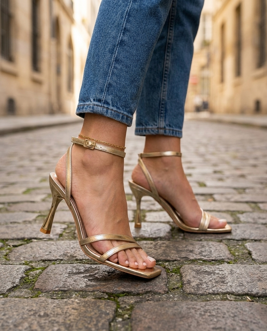 Celeste | Gold Metallic Strappy High Heels