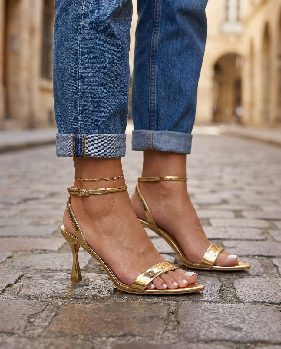 Valentina | Gold Metallic Strappy Heeled Sandals