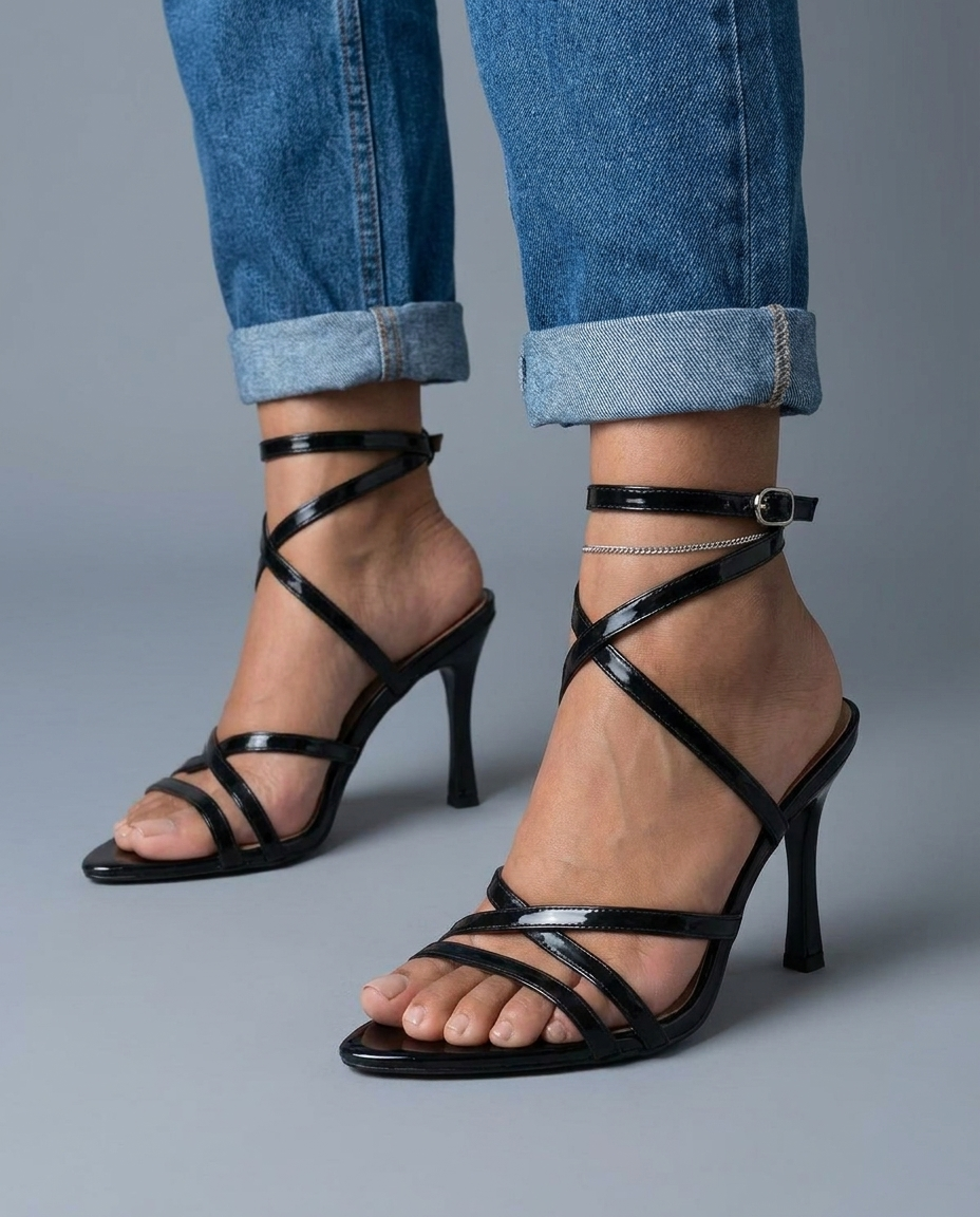 Elegant Black Cross-Strap High Heels