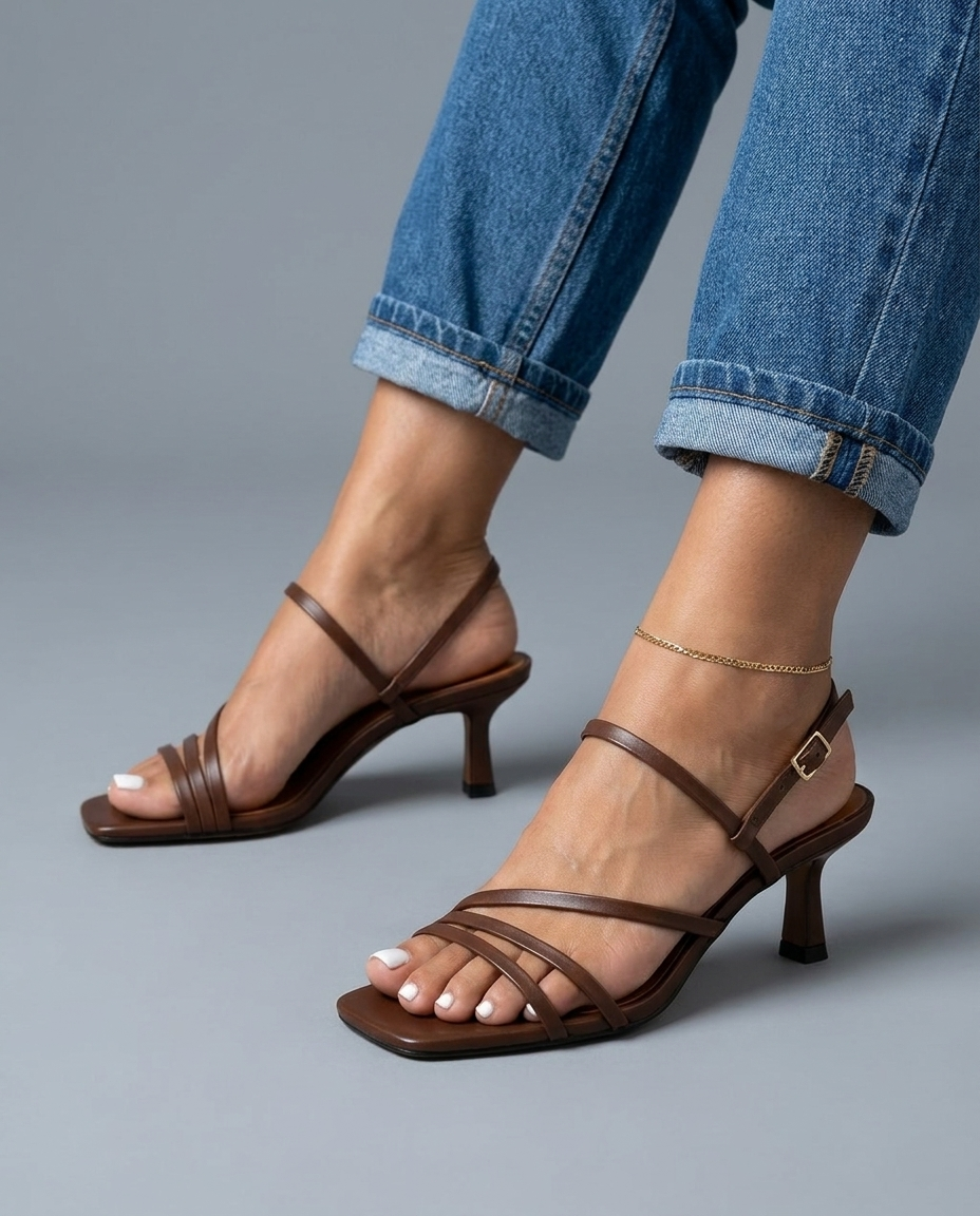 Mocha Brown Strappy Sculptural High Heels