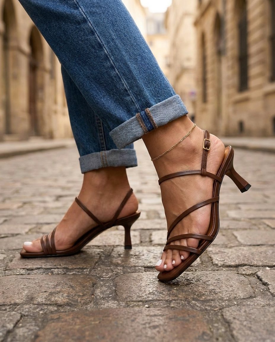 Mocha Brown Strappy Sculptural High Heels