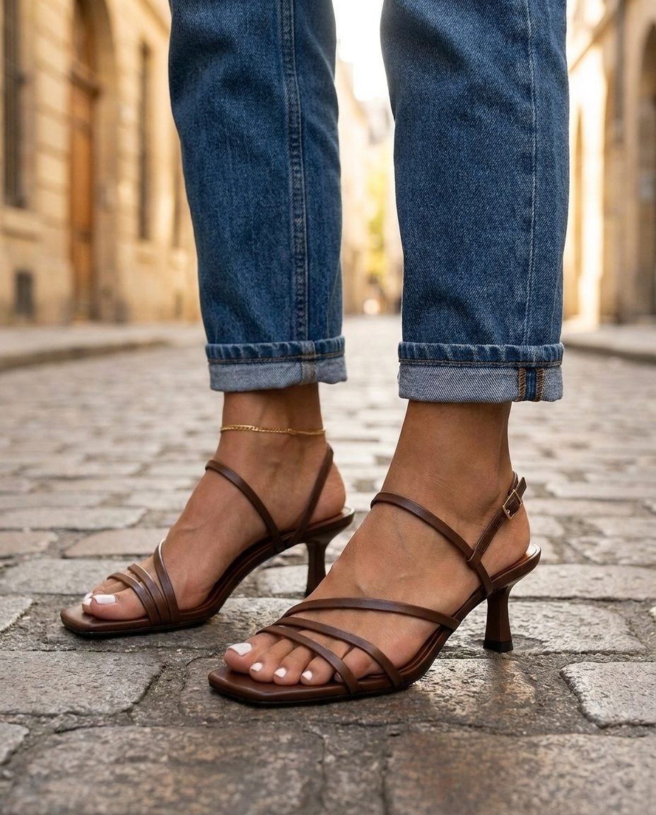 Mocha Brown Strappy Sculptural High Heels