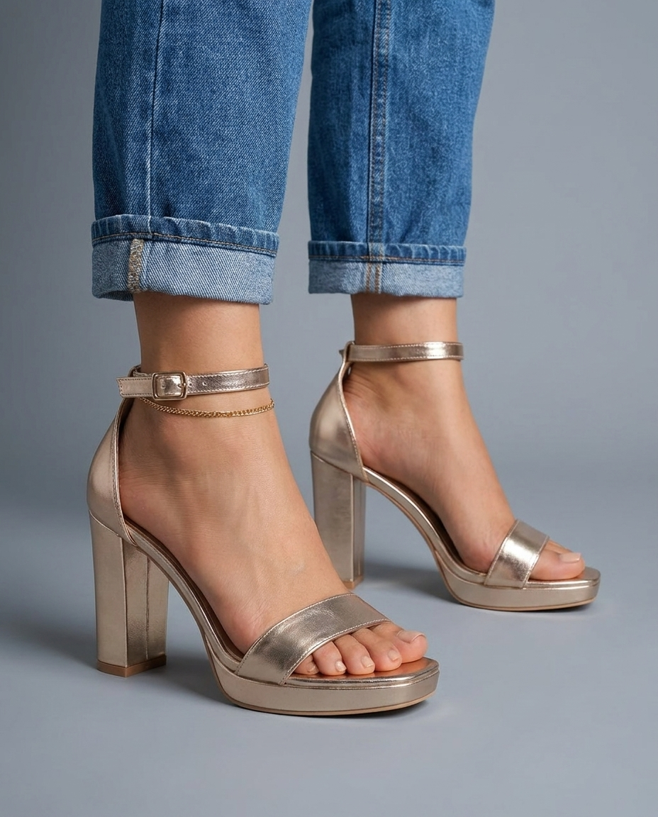 Giselle | Gold Metallic Block Heel Sandals