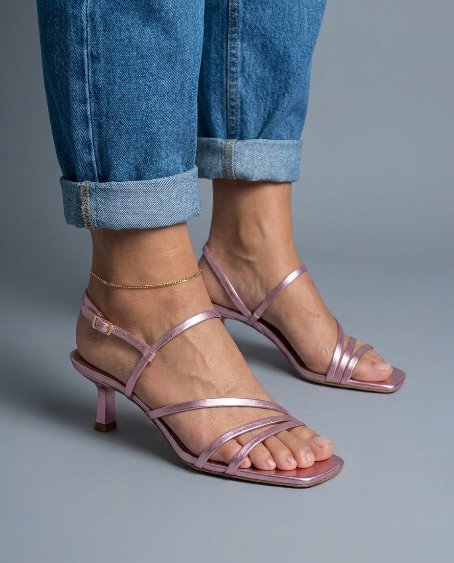 Metallic Pink Rose Kitten Heels