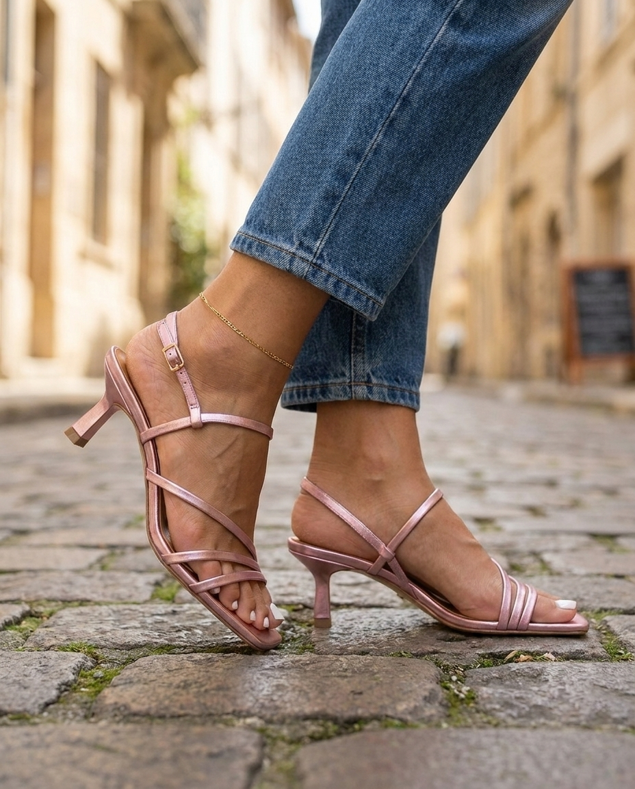 Metallic Pink Rose Kitten Heels