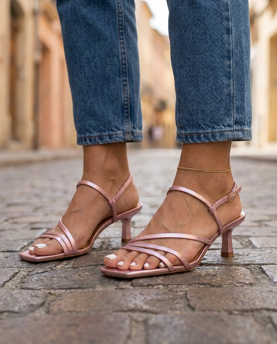 Metallic Pink Rose Kitten Heels