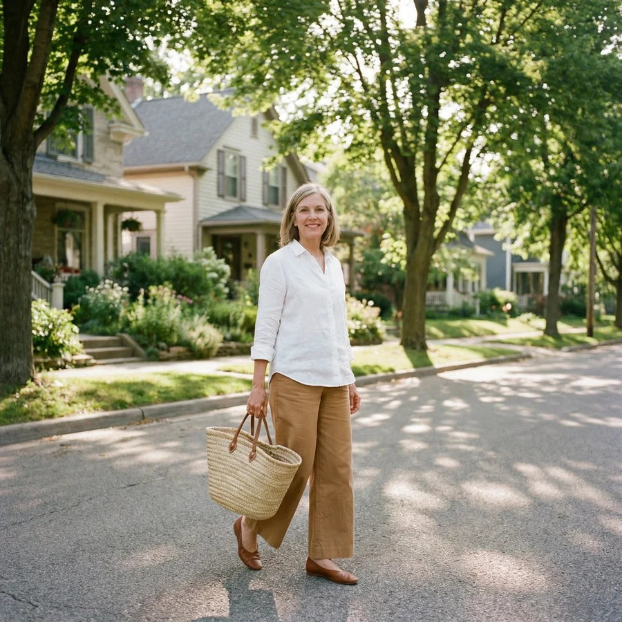 A woman walking through her day in clothes made for real life.